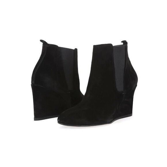 Lanvin Shoes - LANVIN Suede Wedge Ankle Booties Black